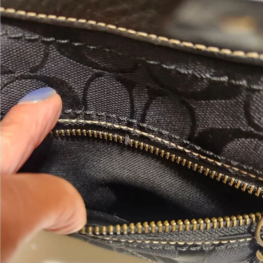 Coach Signature "CC" Logo Canvas w/Black Leather Trim Shoulder Bag Ret.$339 - Picture 7 of 14
